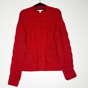 NEW Nordstrom Treasure Bond Red Equestrian Cable Knit Sweater Womens Size Medium